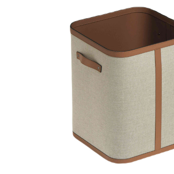'Penelope' Big Square Storage Basket, Vegan Leather in Camel Brown by Pinetti