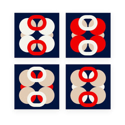 Alto Duo Bubble Navy napkin with vibrant red, white, and ivory 70s-inspired bubble motifs.