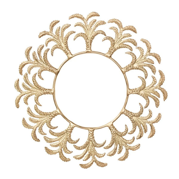 Gold Palmera charger with raised palm fronds and trunk texture luxury tableware.