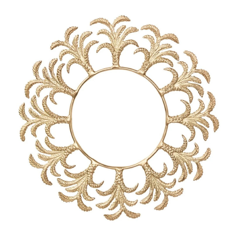 Gold Palmera charger with raised palm fronds and trunk texture luxury tableware.