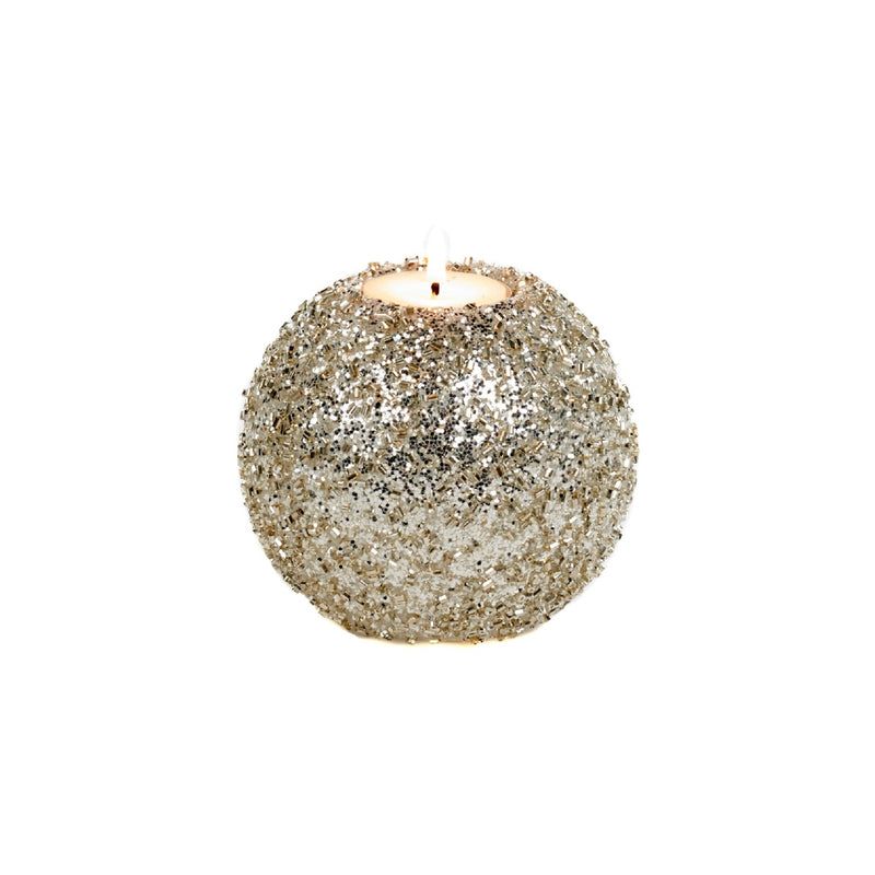 Candle Holder Glitter Glass Jewel Ball in Champagne 10cm