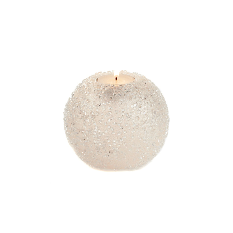 Candle Holder Glitter Glass Jewel Ball in Pink 10cm