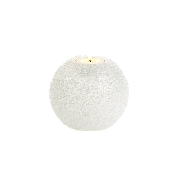 Candle Holder Glitter Jewel Ball in White Glass 10cm