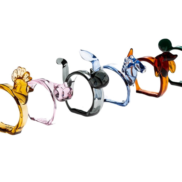 Courtyard Animals Napkin Rings in Murano Glass (set of 6)