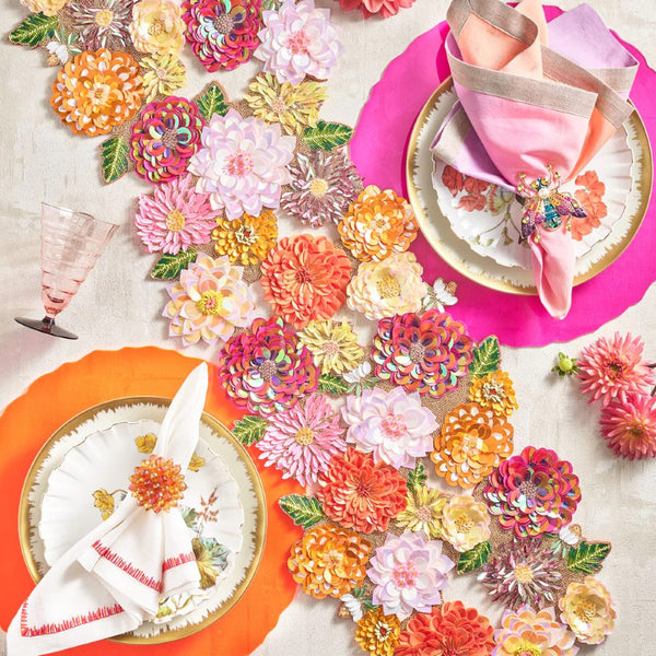 Dahlia Table Runner in Pink, Orange, and Amethyst by Kim Seybert