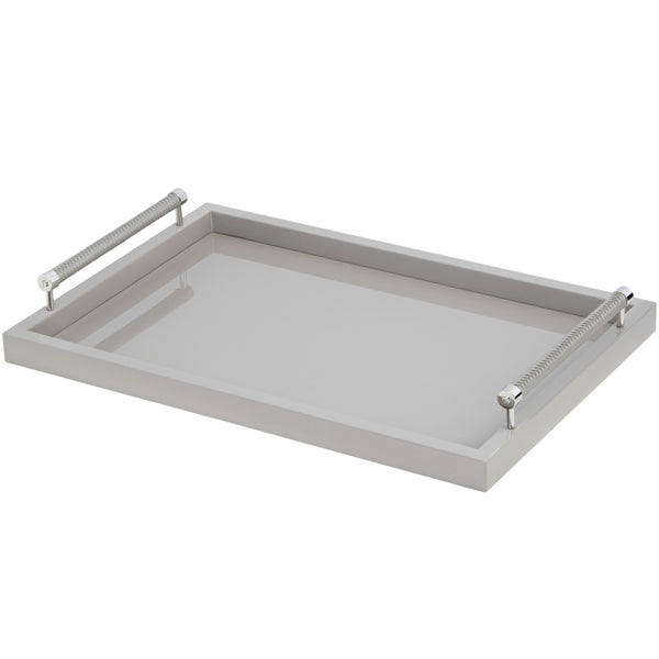 'Diana' Rectangular Tray with Leather Handles and Laquer Base in Grey by Giobagnara