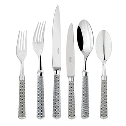 Arlequin Noir 36-piece silver plated cutlery set by Ercuis with black lacquer and guilloché engraving.