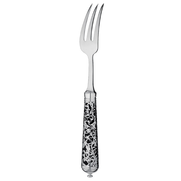 Sterling silver dinner fork with contrasting black handle.