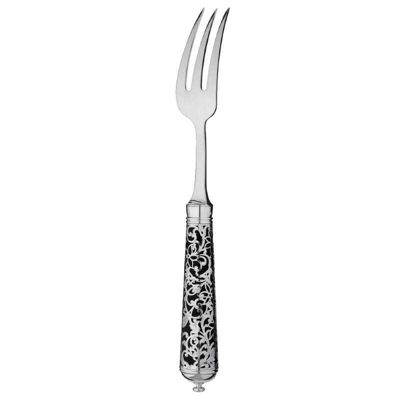 Sterling silver dinner fork with contrasting black handle.