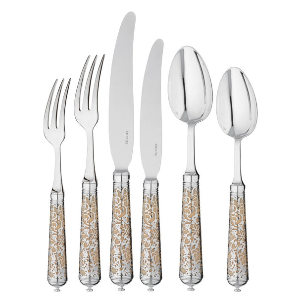 L’Insolent 36-piece sterling silver cutlery set by Ercuis with ivory handles and silver arabesue.