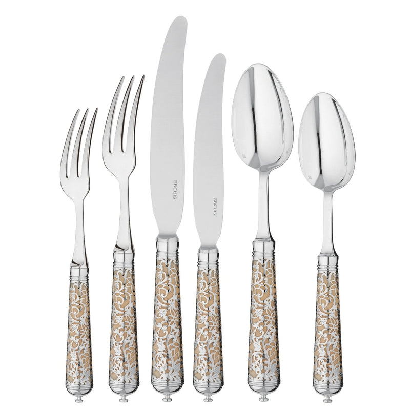 L’Insolent 36-piece sterling silver cutlery set by Ercuis with ivory handles and silver arabesue.