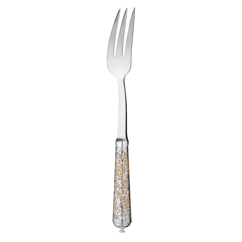 L’Insolent Ivory serving fork fully in sterling silver with arabesque handle.
