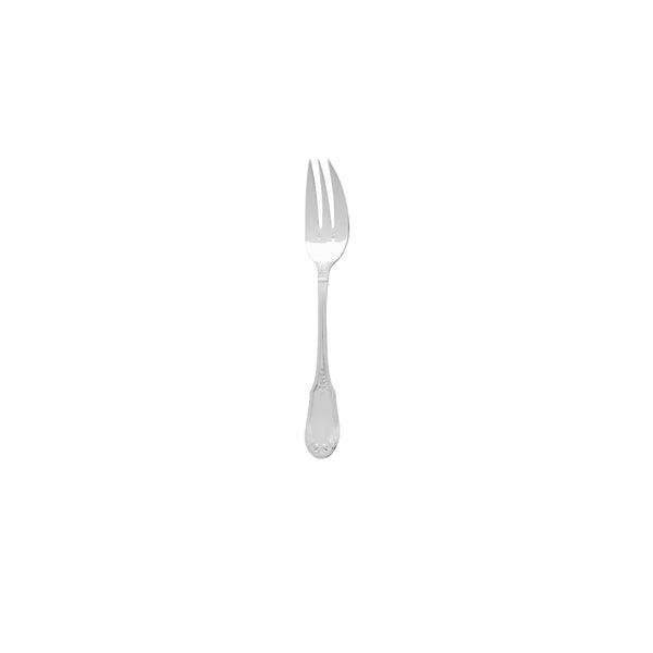 Ercuis Empire sterling silver pastry fork with engraved handle.