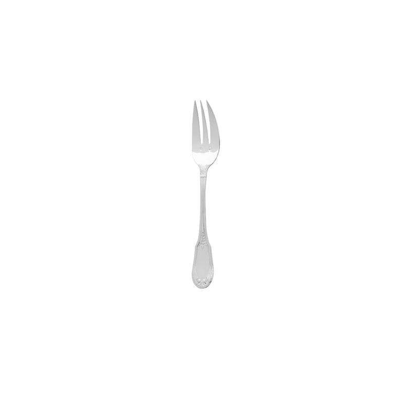 Ercuis Empire sterling silver pastry fork with engraved handle.