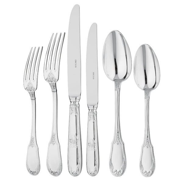 Ercuis Empire 36-piece sterling silver cutlery set with refined engravings.