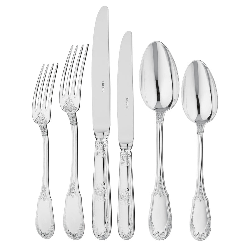 Ercuis Empire 36-piece sterling silver cutlery set with refined engravings.