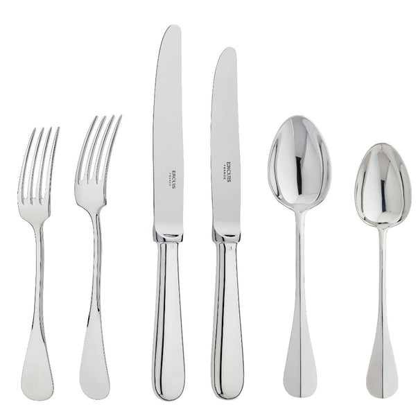 36-piece silver-plated Baguette cutlery set by Ercuis with curved shapes and elegant handles.