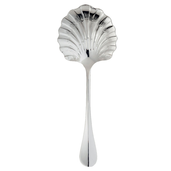 Ercuis Baguette silver-plated strawberry ladle with scalloped ornate bowl and polished handle.
