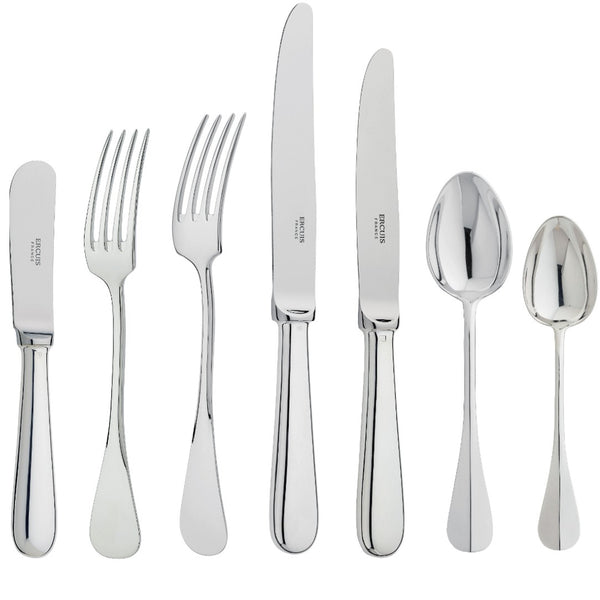 84-piece silver-plated Baguette cutlery set by Ercuis with table, dessert, and butter knives.