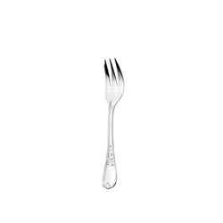 Silver-plated Du Barry pastry fork with three tines and decorative handle.