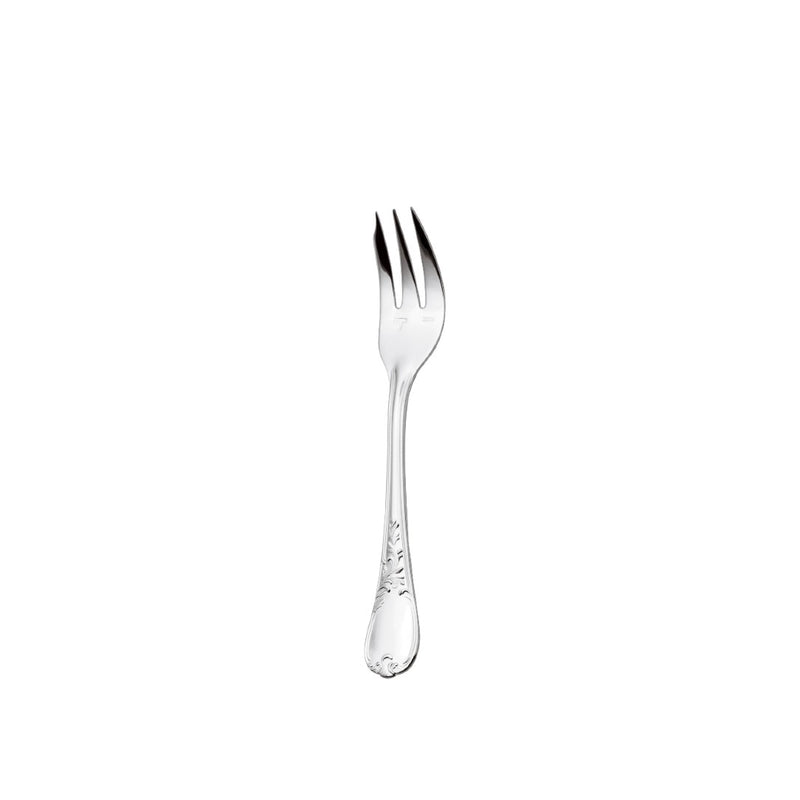 Silver-plated Du Barry pastry fork with three tines and decorative handle.