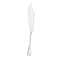 Silver-plated Du Barry fish serving knife with wide curved blade and ornate Louis XV-inspired handle.