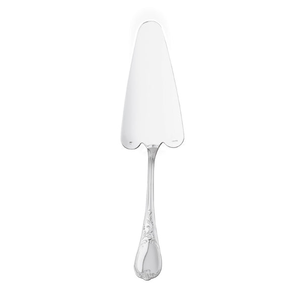 Silver-plated Du Barry pie server with flat triangular blade and Louis XV-inspired ornate handle.