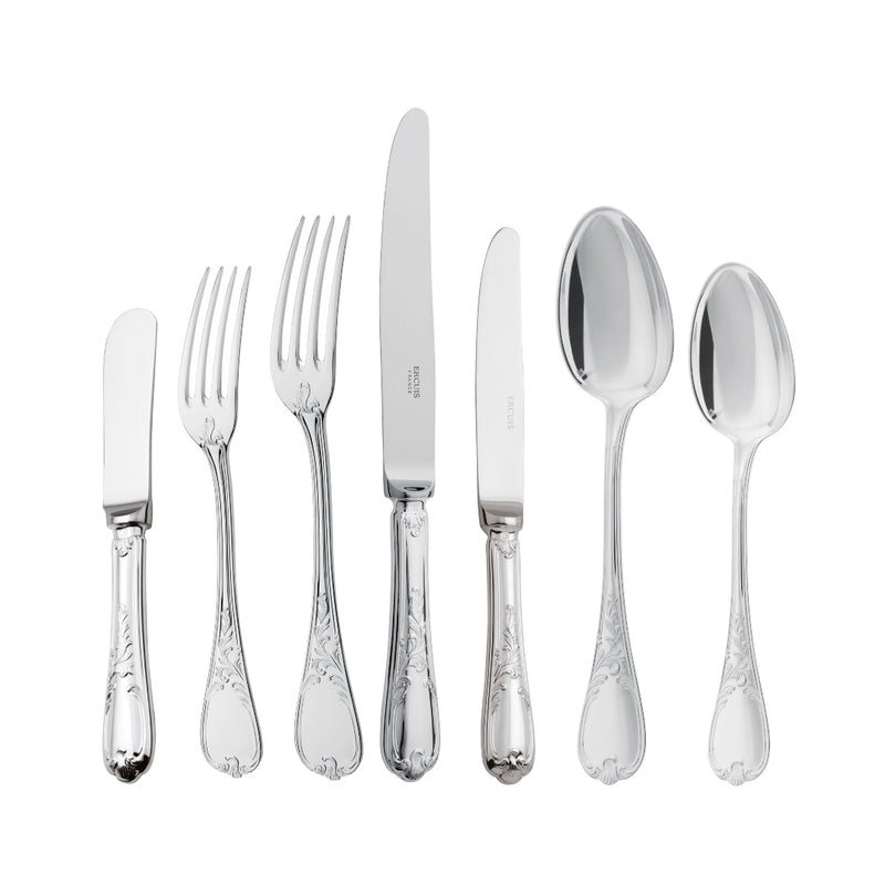 Silver-plated Du Barry 84-piece cutlery set with floral and shell motifs by Ercuis.