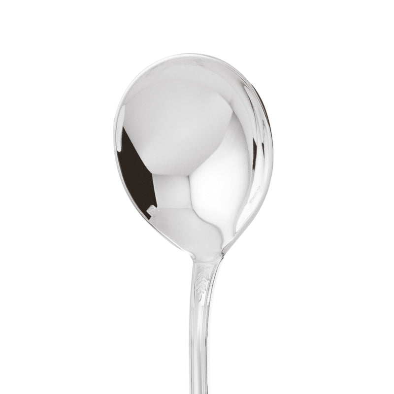 Bouillon Spoon Lauriers Silver Plated close-up on its bowl.