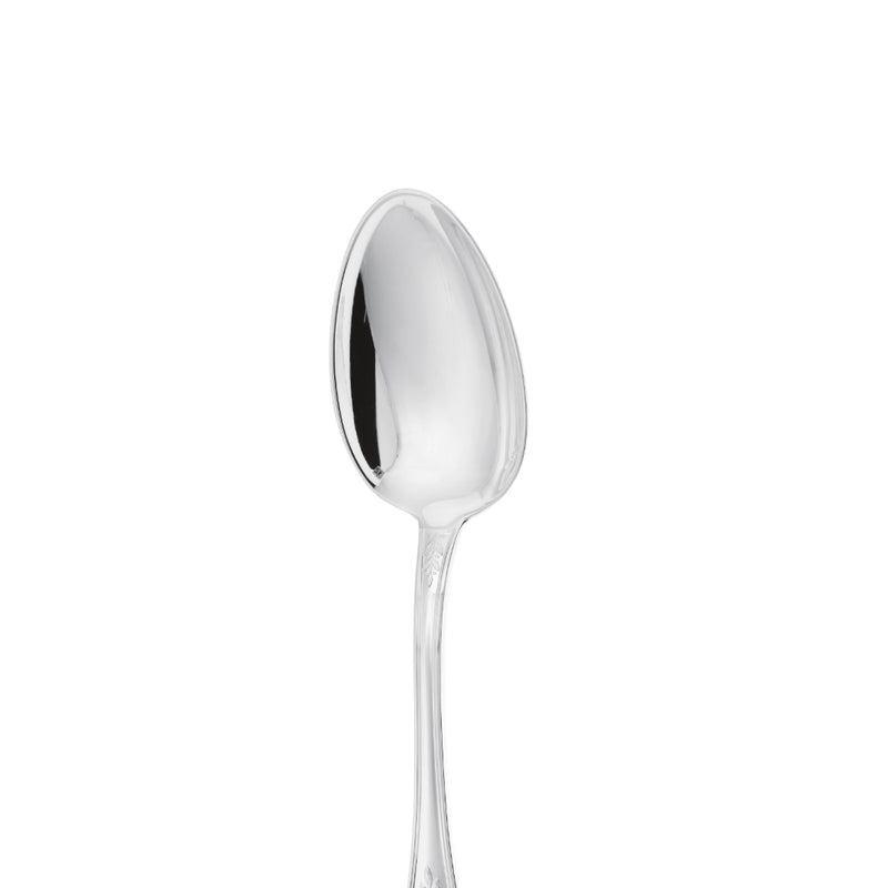 Espresso spoon Lauriers silver plated close-up on its bowl.
