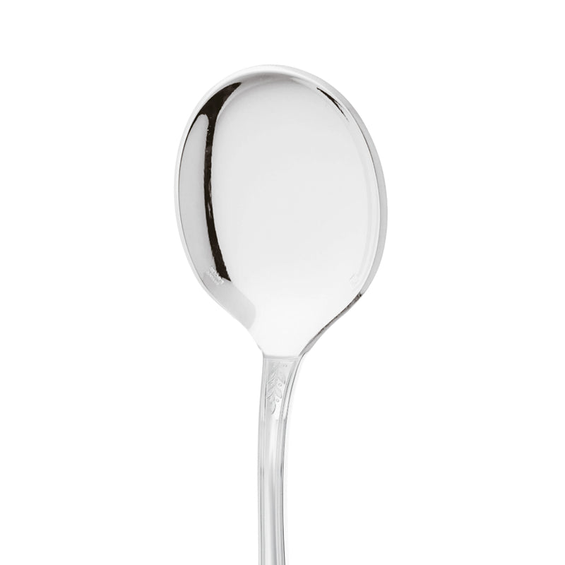Ice cream spoon Lauriers silver plated close-up on its rounded bowl.