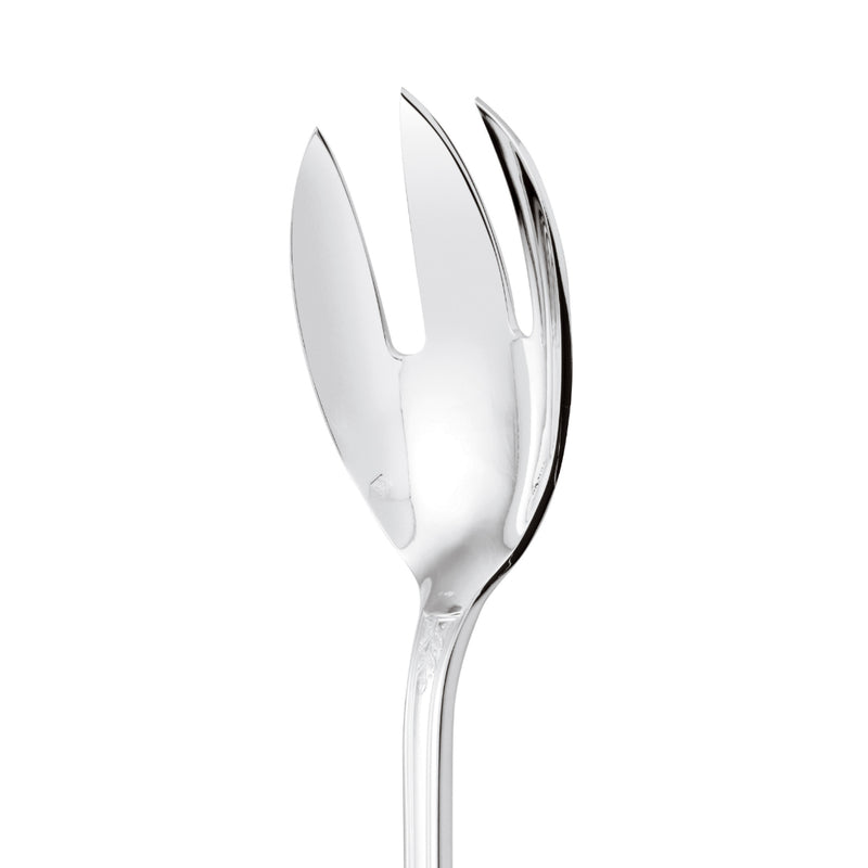 Salad serving fork Lauriers silver plated close-up on its wide tines