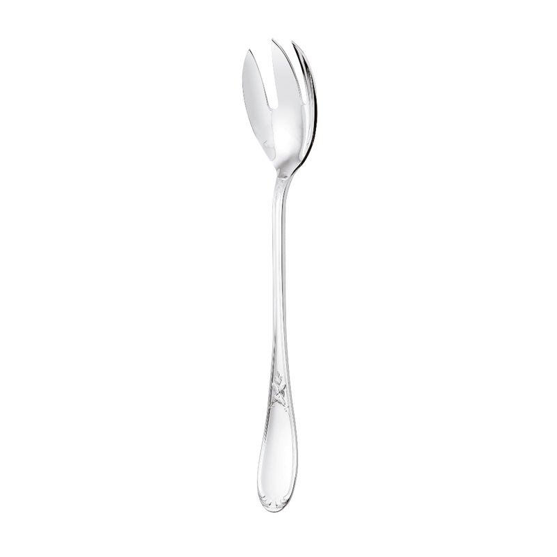 Salad serving fork Lauriers silver plated with laurel motif handle.