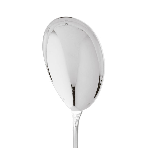 Rice or Fried Potatoes Ladle silver plated close-up on its rounded bowl.