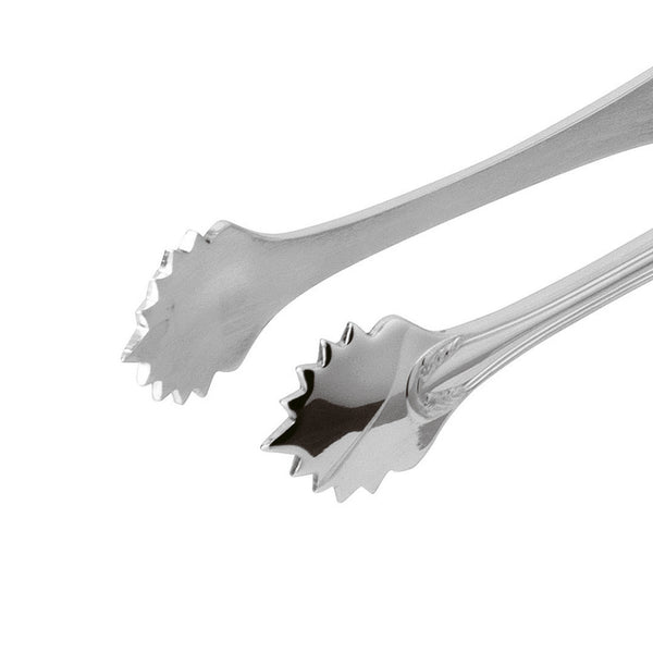 Sugar Tong Lauriers Silver Plated with laurel motif close-up on the searated tip.
