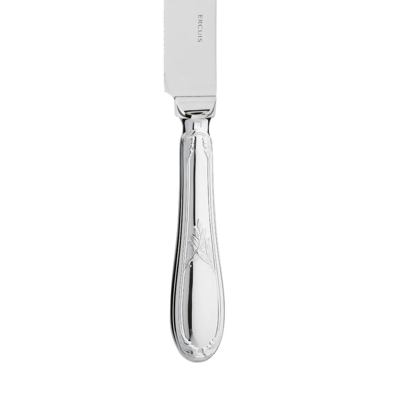 Pie Knife Lauriers Silver Plated with laurel motif handle by Ercuis, close-up on its handle.