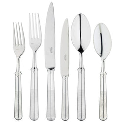 Transat 36-piece silver-plated cutlery set by Ercuis with engraved lines and rounded handles.