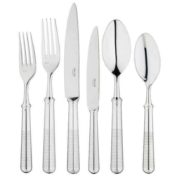Transat 36-piece silver-plated cutlery set by Ercuis with engraved lines and rounded handles.