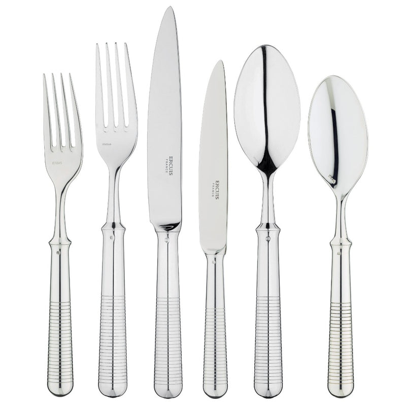 Transat 36-piece silver-plated cutlery set by Ercuis with engraved lines and rounded handles.