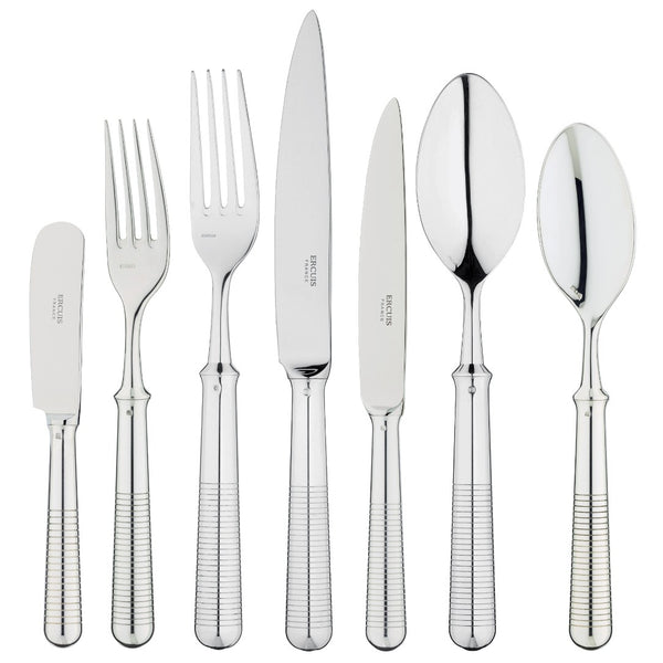 Transat 84-piece silver-plated cutlery set by Ercuis with engraved handles.