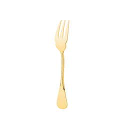 Ercuis Baguette gold-plated fish fork with three polished tines and smooth golden handle
