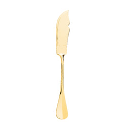 Ercuis Baguette gold-plated fish knife with polished curved blade and golden handle.
