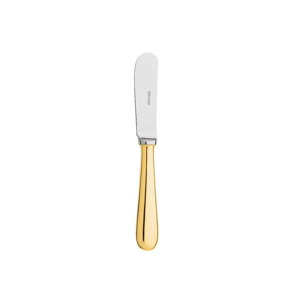 Individual butter knife Baguette gold-plated by Ercuis with polished golden handle and rounded blade.