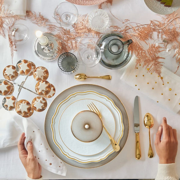Baguette gold-plated flatware set by Ercuis, 36 pieces handcrafted for elegant dining.