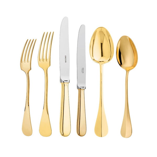 Baguette gold-plated flatware set by Ercuis, 36 pieces handcrafted for elegant dining.