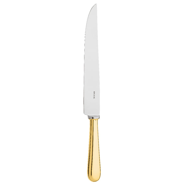 Carving Knife Baguette gold-plated by Ercuis with long polished blade and elegant handle.