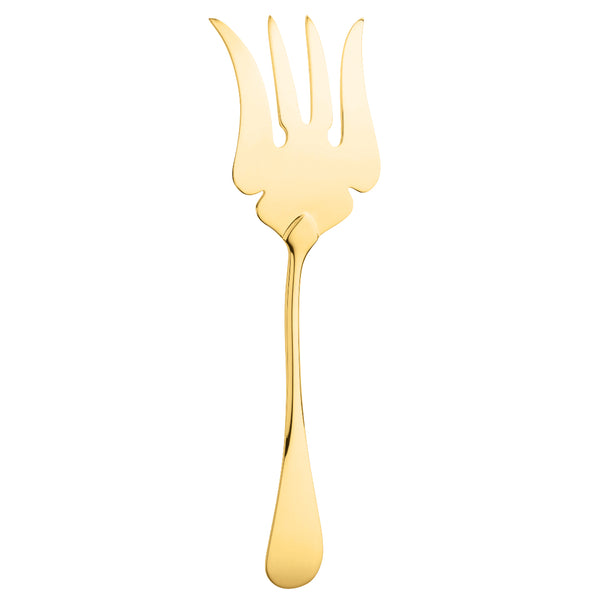 Fish serving fork Baguette gold-plated by Ercuis with polished golden finish and wide prongs.