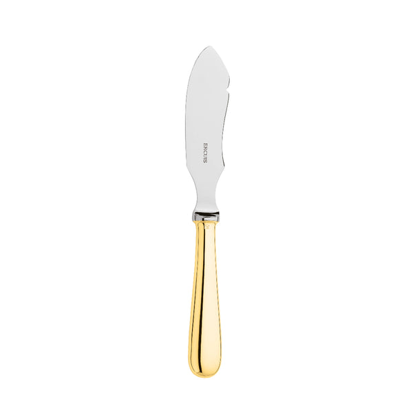 Butter serving knife Baguette gold-plated by Ercuis with curved blade and polished golden handle.