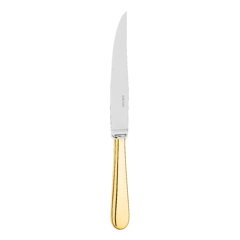 Steak blade dinner knife Baguette gold-plated by Ercuis with serrated blade and polished handle.