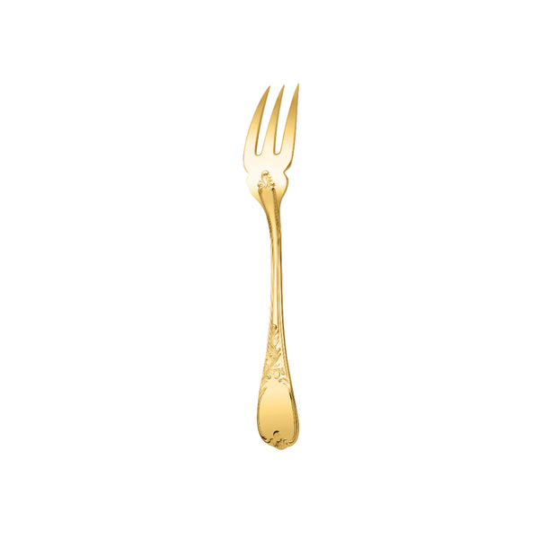 Du Barry fish fork by Ercuis, silver-plated with gilded Rocaille floral handle.